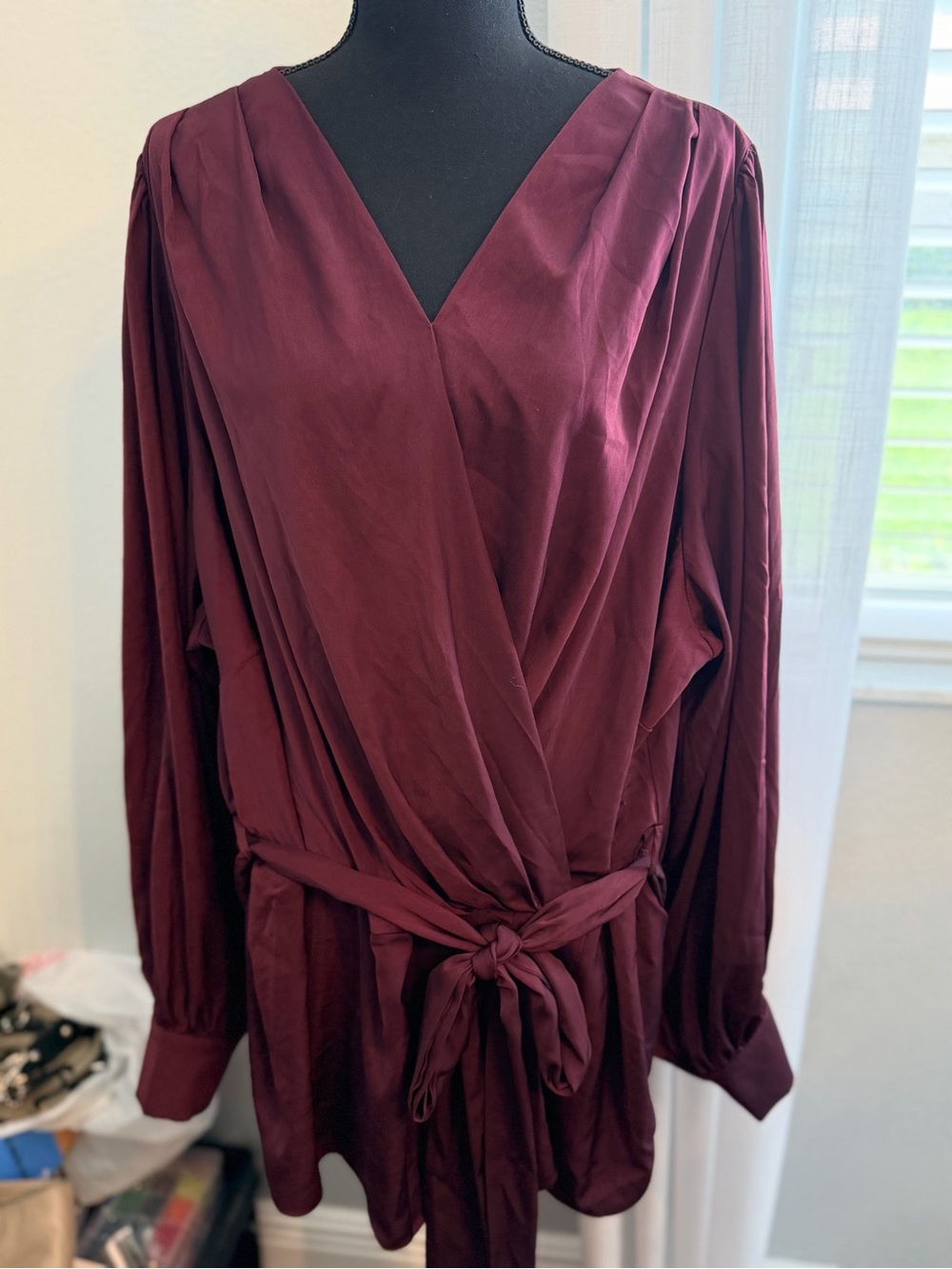 City Chic Garnet Wrap-Style Blouse with Tie Waist